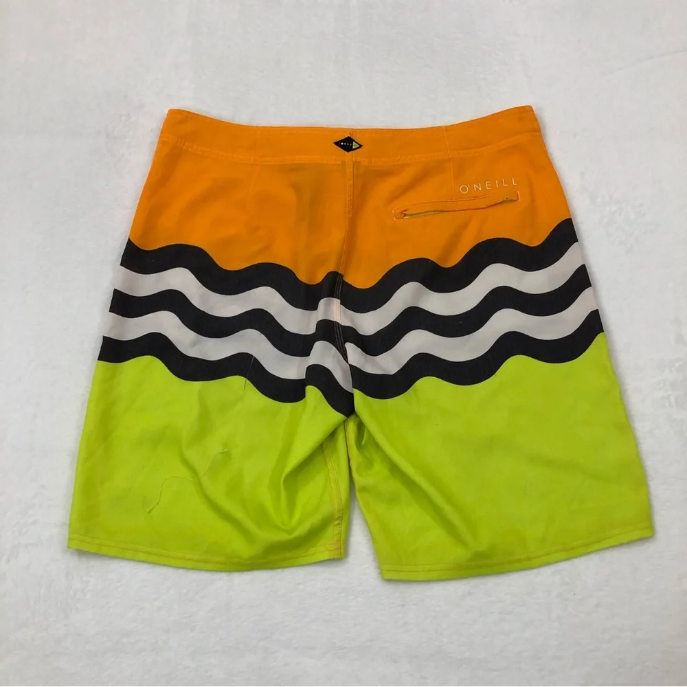 O’NEILL Jordyfreak Neon Orange & Yellow Surf Swim Trunks Board Shorts Men’s 34.